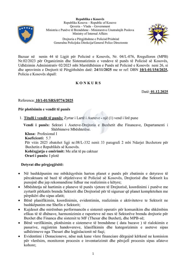POLICIA E KOSOVËS SHPALL KONKURS PUNE — fotografia 2