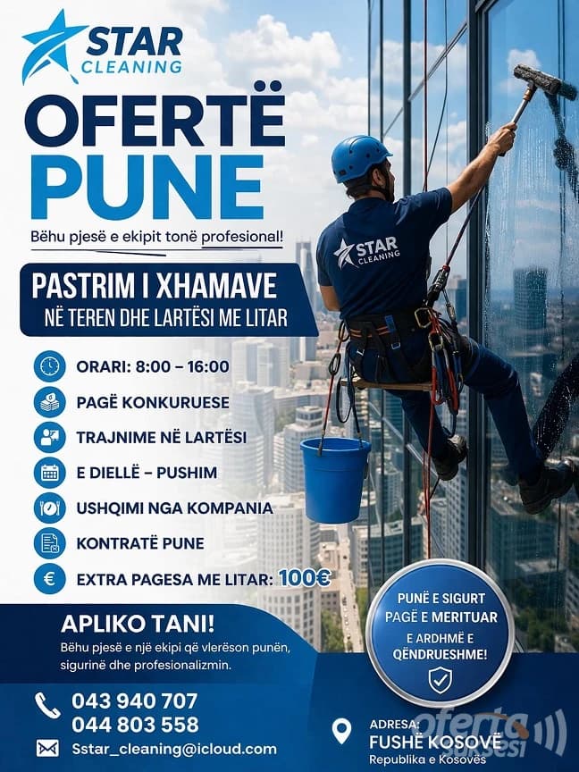 Ofroj pune per pastrim i xhamave në teren dhe në lartësi (me litar) — fotografia 1