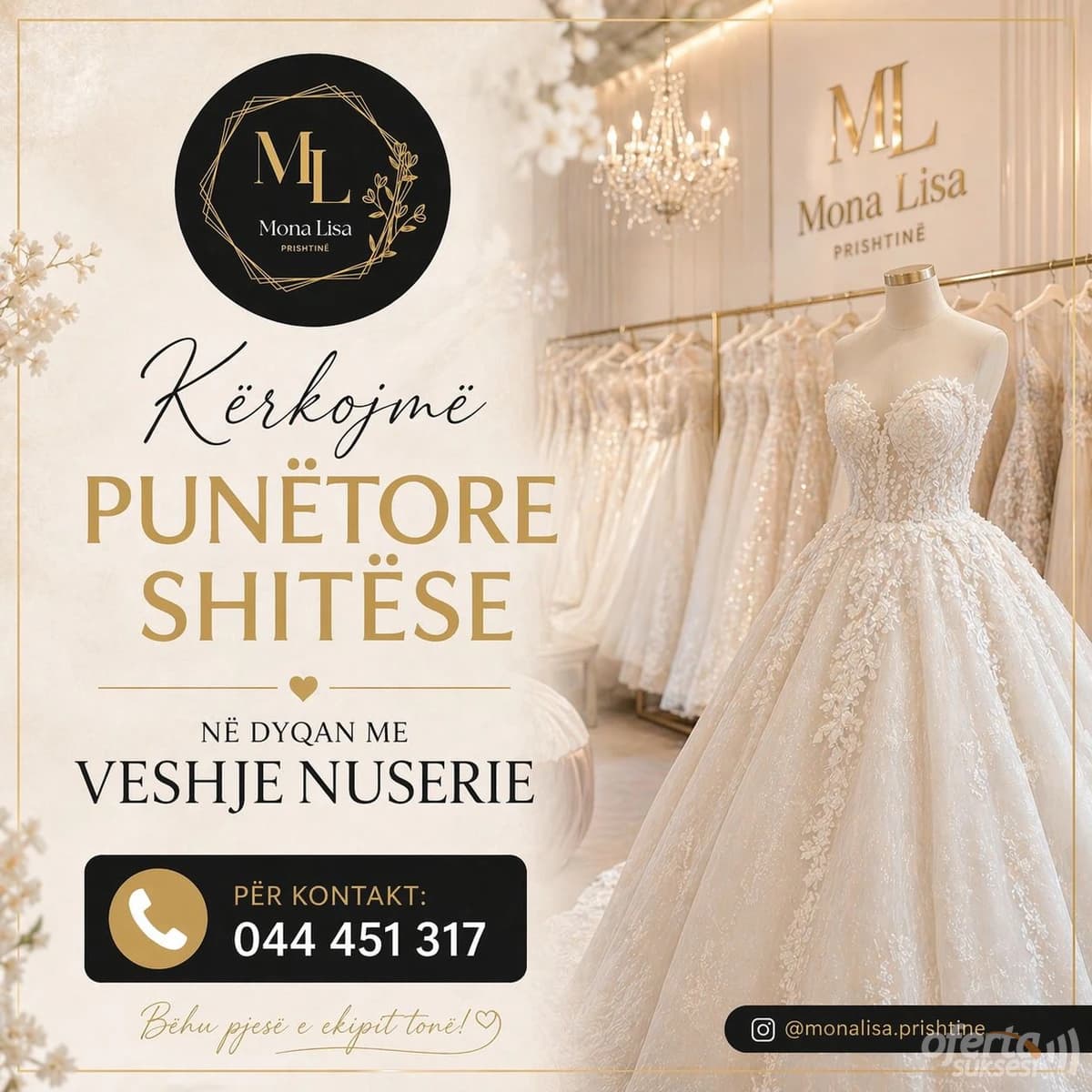 Ofroj punë për shitëse në dyqanin e fustaneve të nusërisë — fotografia 1