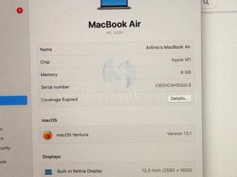 Shes MacBook Air M1 2020 – 8GB RAM, 512GB SSD